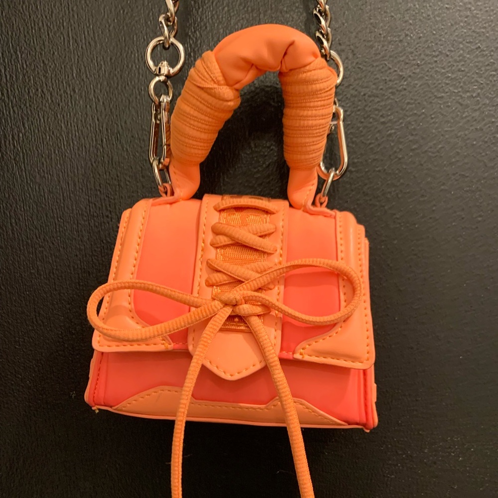 STEVE MADDEN BDORAA Mini Flap Top Crossbody Chain/ Handle Bag Purse Orange